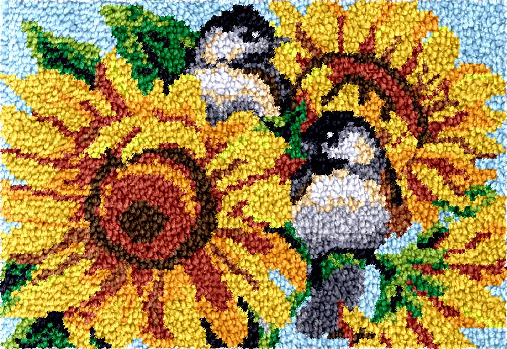 Diy Electronics For Adults - Knüpfhaken-Teppich-Sets, Vögel und Sonnenblumen, DIY-Häkelgarn, Teppichstickerei