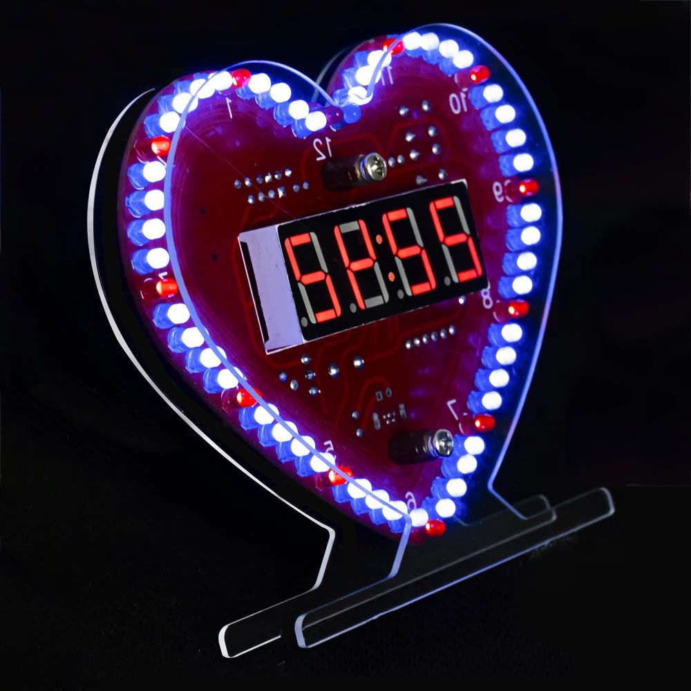 Pcb Etching Kit - DIY Elektronisches Kit Multifunktions-Herzförmige LED-Uhr 4-stellige